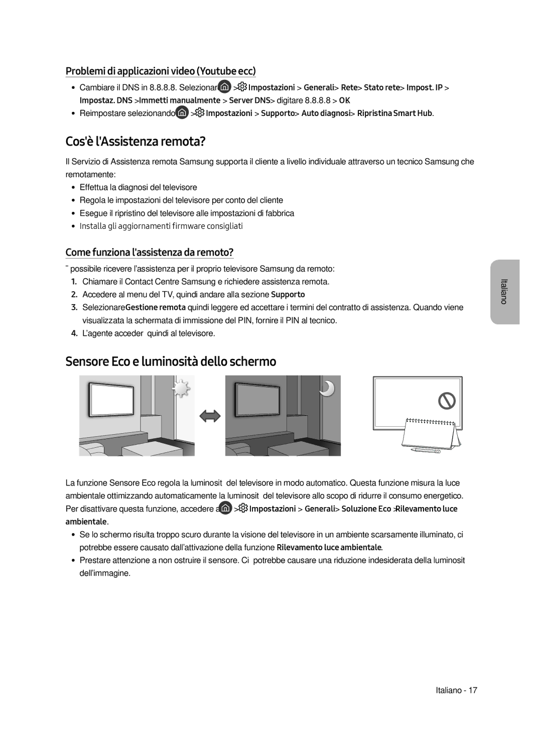 Samsung UE55MU6479UXZG, UE40MU6479UXZG, UE65MU6449UXZG Cosè lAssistenza remota?, Sensore Eco e luminosità dello schermo 