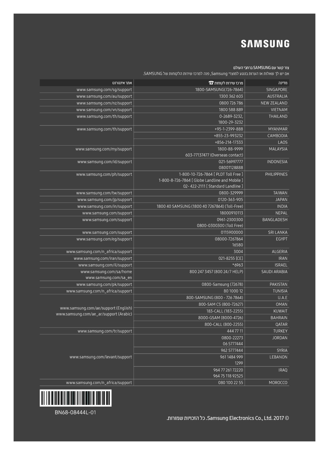 Samsung UE40MU7400UXSQ, UE49MU7400UXSQ, UE55MU7400UXSQ, UE65MU7400UXSQ manual םלועה יבחרב Samsung םע רשק רוצ 