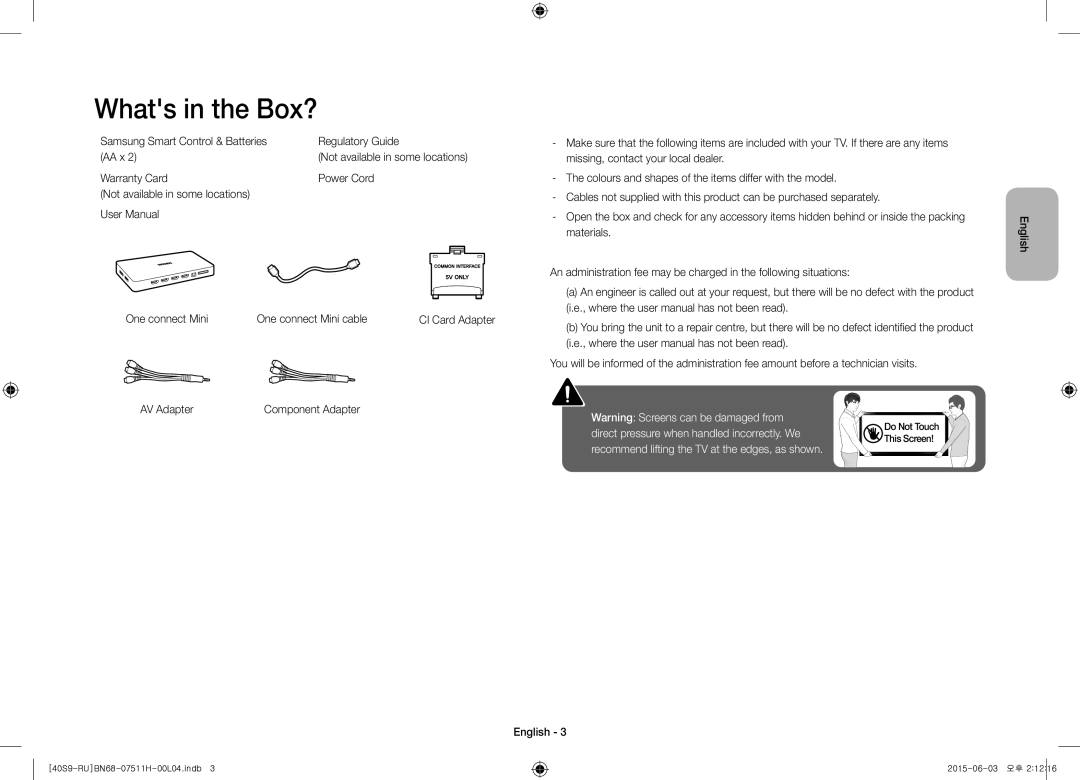 Samsung UE40S9AUXRU manual Whats in the Box?, Samsung Smart Control & Batteries Regulatory Guide AA x 