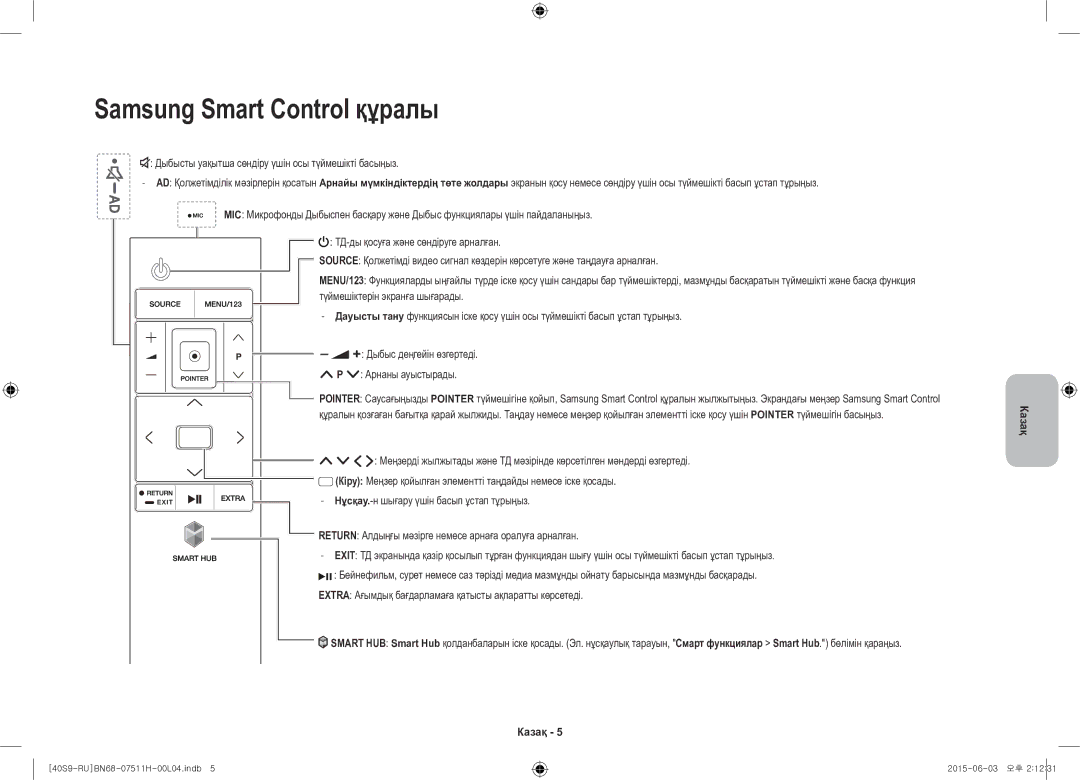 Samsung UE40S9AUXRU manual Samsung Smart Control құралы, Return Алдыңғы мәзірге немесе арнаға оралуға арналған 