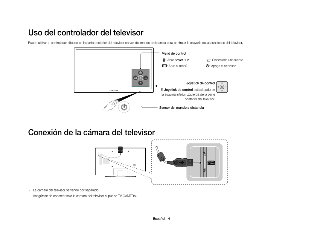 Samsung UE40S9AUXXC manual Uso del controlador del televisor, Conexión de la cámara del televisor, Apaga el televisor 