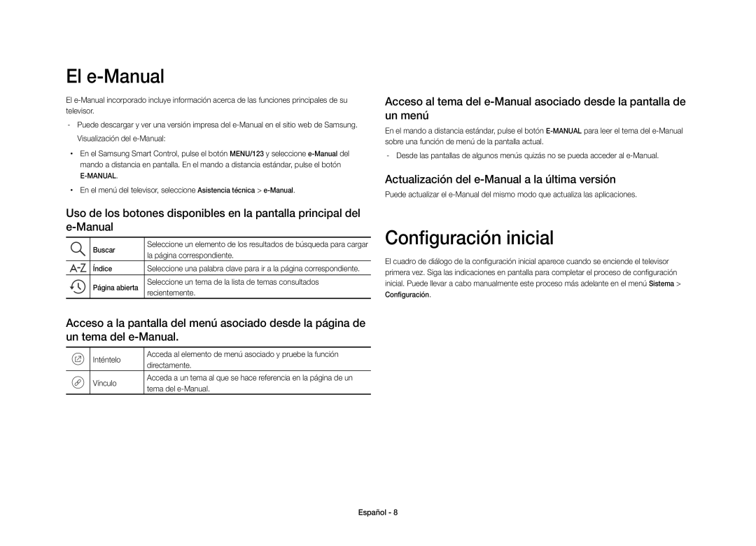 Samsung UE40S9AUXXC manual El e-Manual, Configuración inicial, Actualización del e-Manual a la última versión 