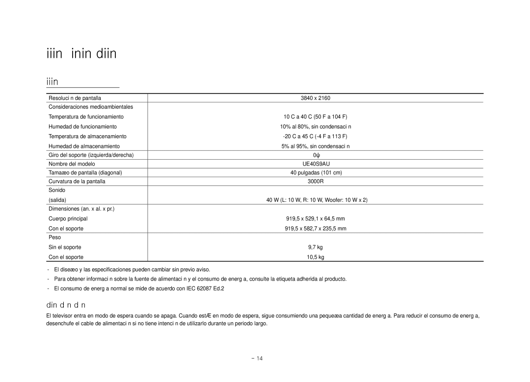 Samsung UE40S9AUXXC manual Especificaciones e información adicional, Reducción del consumo de energía 