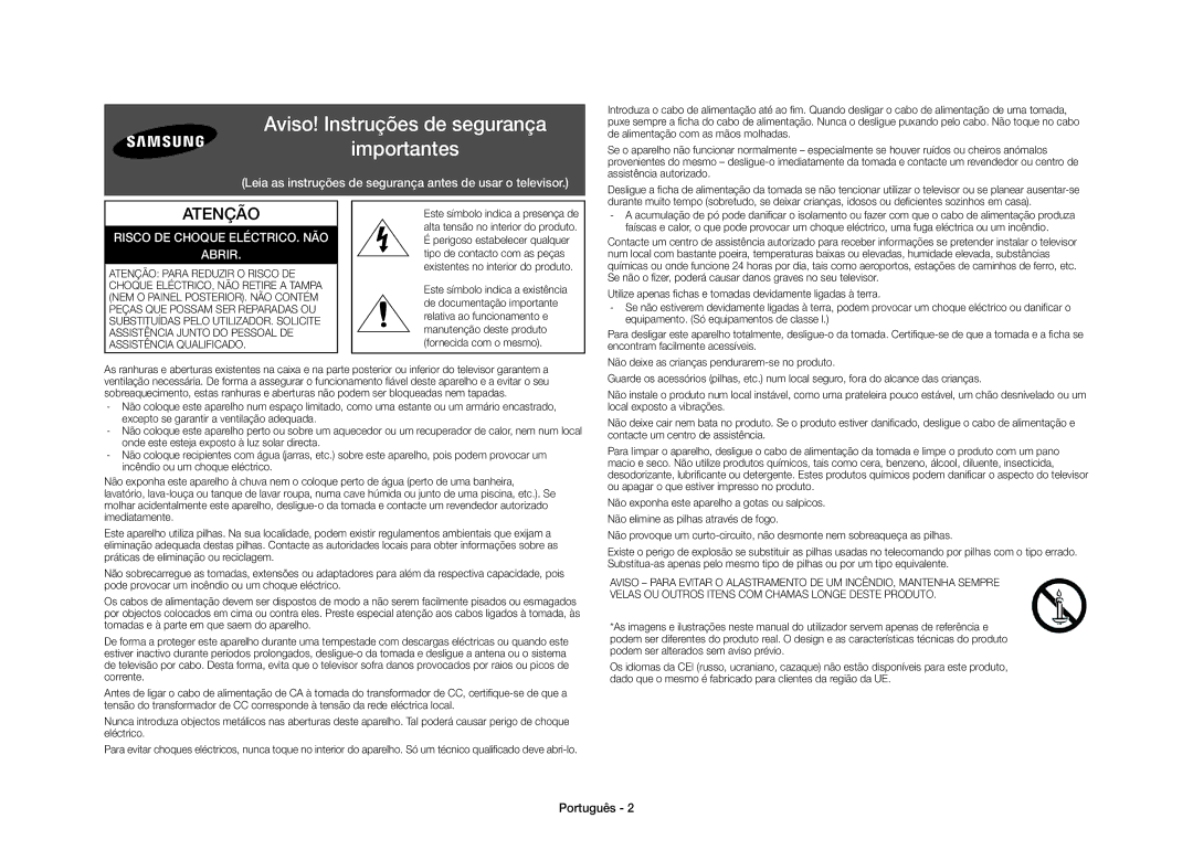 Samsung UE40S9AUXXC manual Aviso! Instruções de segurança Importantes, Português 