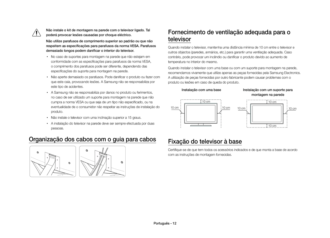 Samsung UE40S9AUXXC manual Fornecimento de ventilação adequada para o televisor 