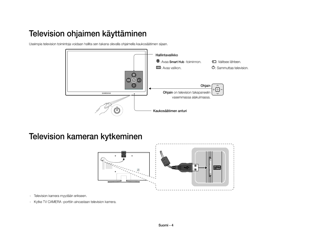 Samsung UE40S9AUXXE manual Television ohjaimen käyttäminen, Television kameran kytkeminen 