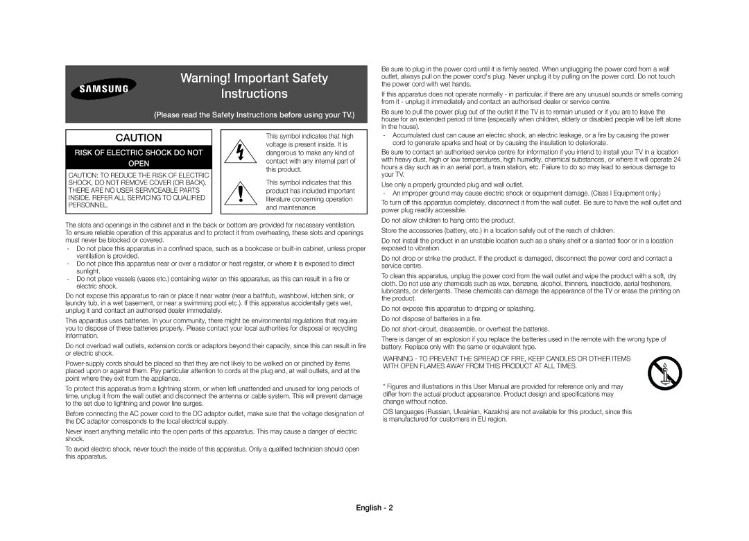 Samsung UE40S9AUXZF manual Instructions, English 