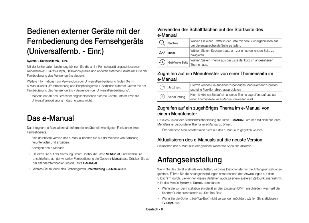 Samsung UE40S9AUXZF manual Das e-Manual, Anfangseinstellung 