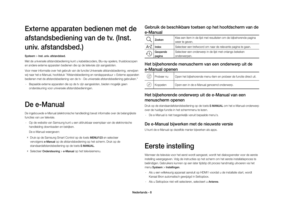 Samsung UE40S9AUXZF manual Eerste instelling, De e-Manual bijwerken met de nieuwste versie 