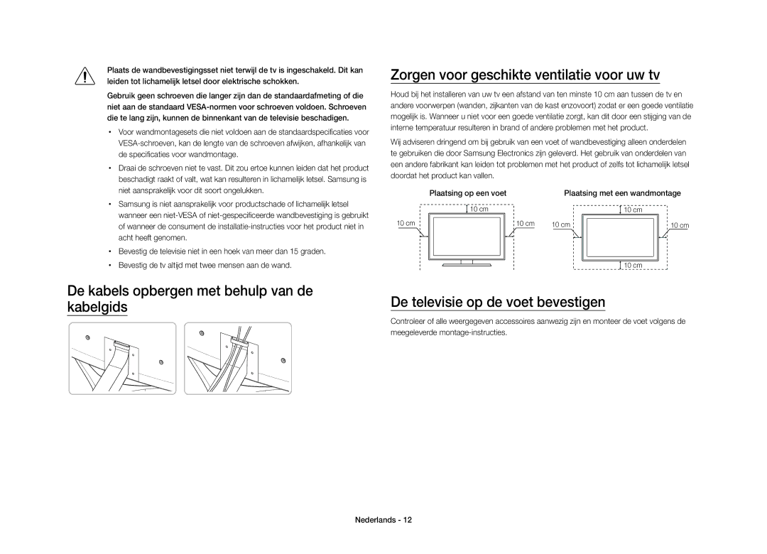 Samsung UE40S9AUXZF Zorgen voor geschikte ventilatie voor uw tv, De specificaties voor wandmontage, Acht heeft genomen 