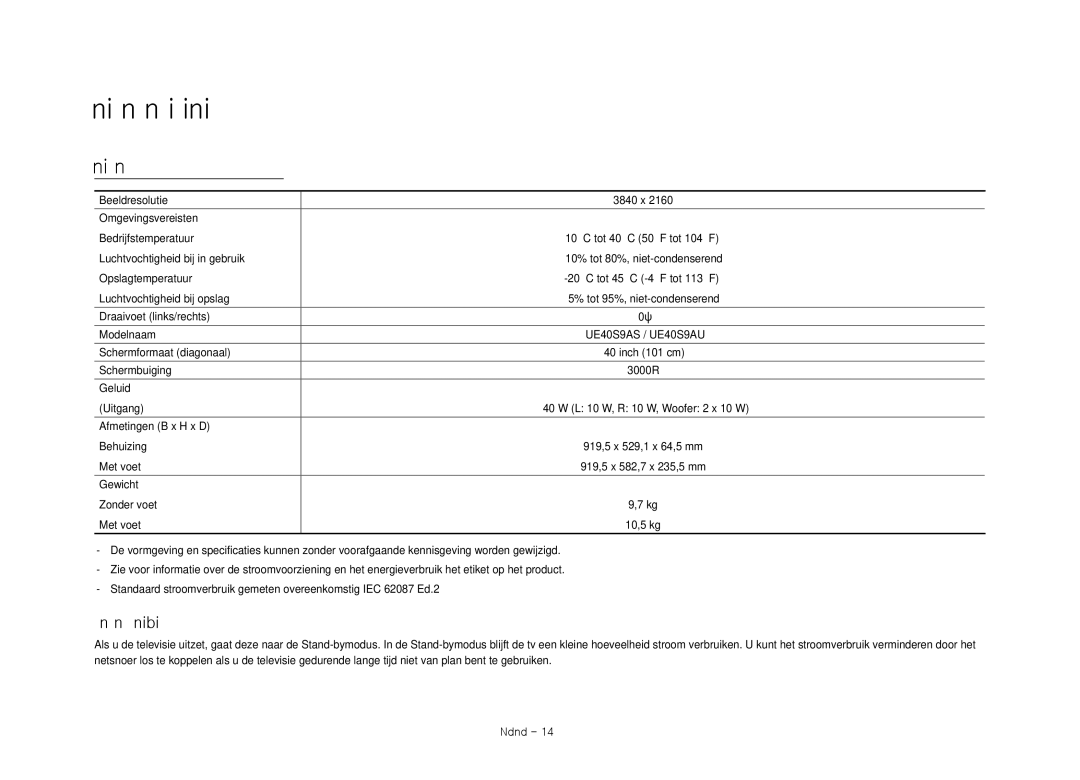 Samsung UE40S9AUXZF manual Technische gegevens en overige informatie, Het verlagen van het energieverbruik 