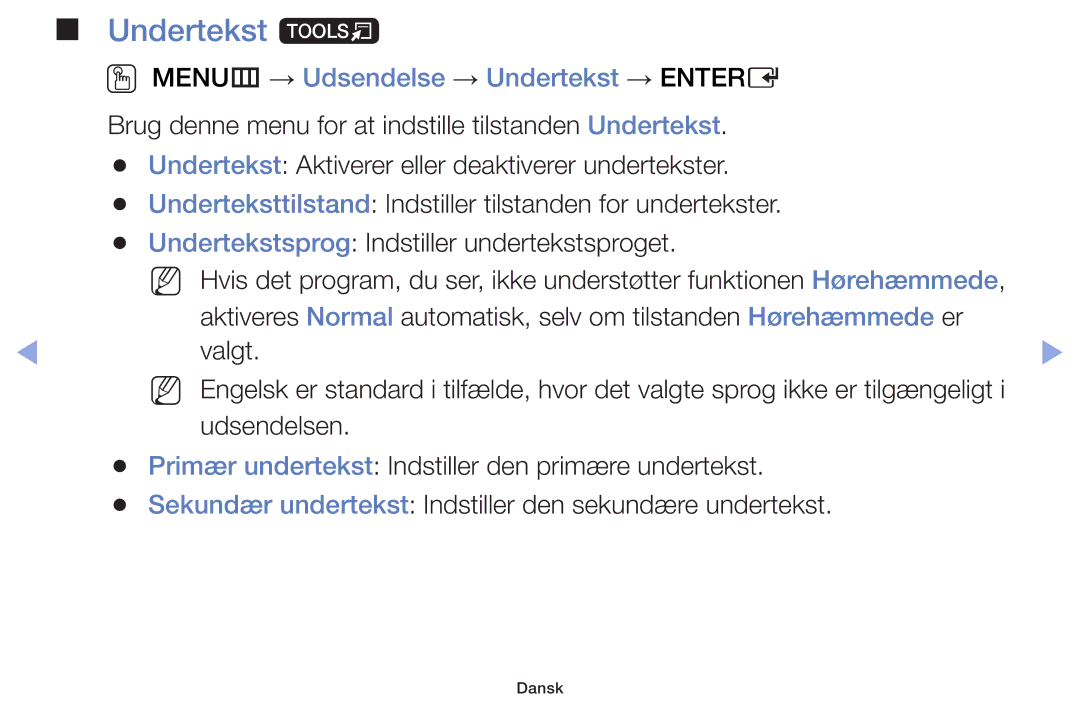 Samsung UE32F5005AKXXE, UE42F5005AKXXE, UE32F4005AWXXE manual Undertekst t, OO MENUm → Udsendelse → Undertekst → Entere 