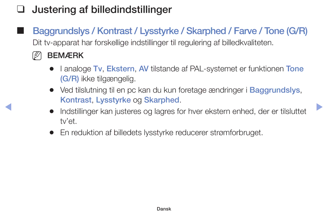 Samsung UE50F5005AKXXE, UE42F5005AKXXE, UE32F4005AWXXE, UE46F5005AKXXE manual Justering af billedindstillinger, NN Bemærk 