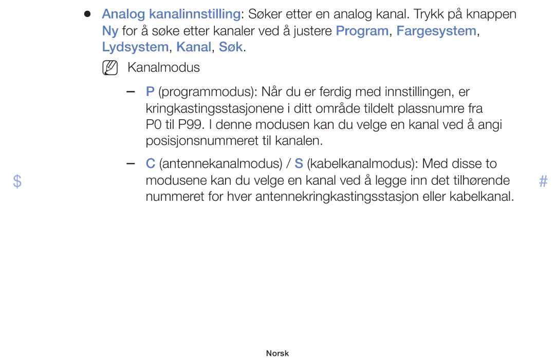 Samsung UE32F4005AWXXE, UE42F5005AKXXE, UE46F5005AKXXE, UE32F5005AKXXE, UE40F5005AKXXE, UE50F5005AKXXE manual Norsk 