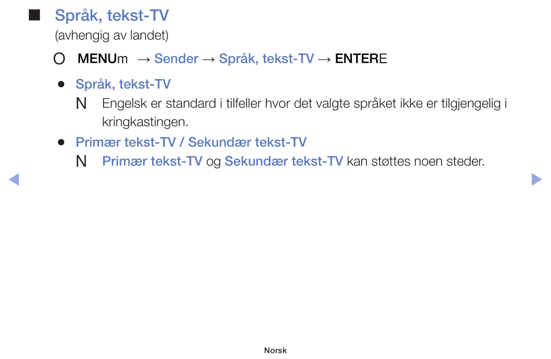 Samsung UE42F5005AKXXE, UE32F4005AWXXE, UE46F5005AKXXE, UE32F5005AKXXE, UE40F5005AKXXE, UE50F5005AKXXE manual Språk, tekst-TV 