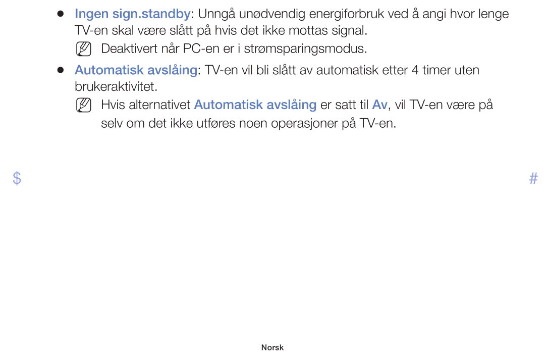 Samsung UE32F4005AWXXE, UE42F5005AKXXE, UE46F5005AKXXE, UE32F5005AKXXE, UE40F5005AKXXE, UE50F5005AKXXE manual Norsk 