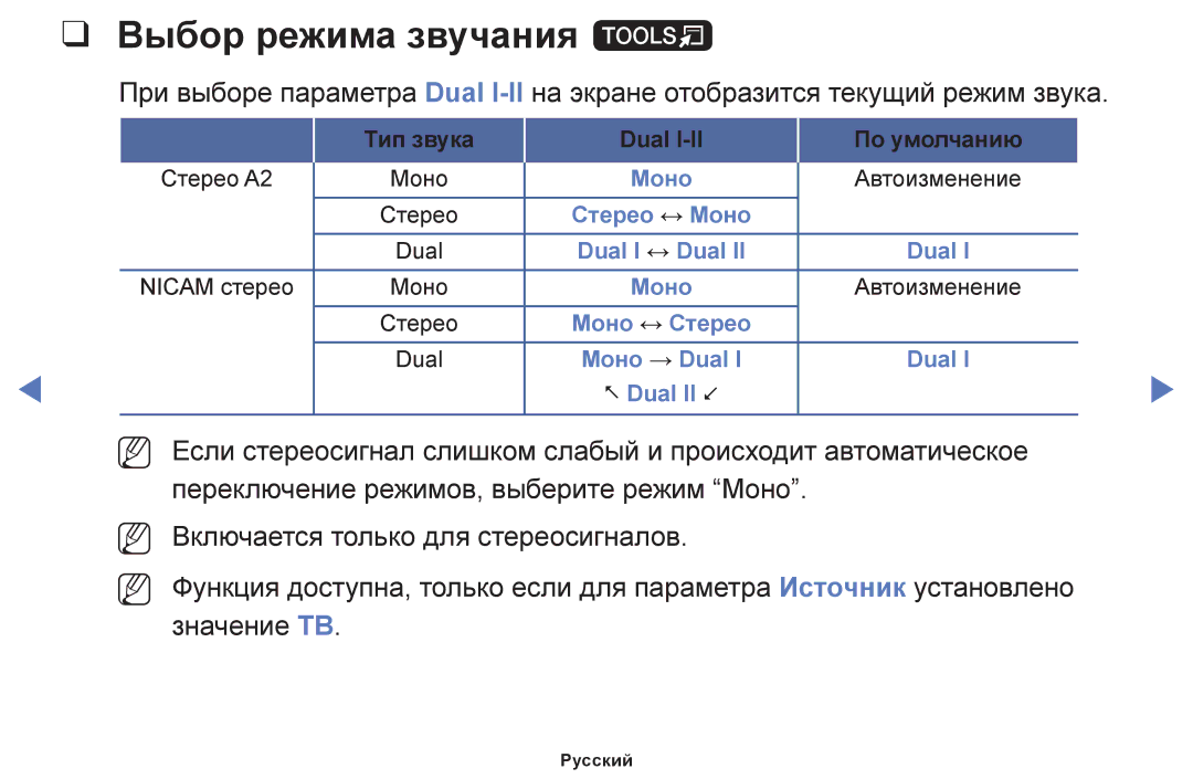 Samsung UE32F5000AKXRU, UE42F5070SSXZG, UE42F5000AWXZG, UE42F5000AWXBT, UE32F5000AWXBT, UE32F6400AKXXH Выбор режима звучания t 