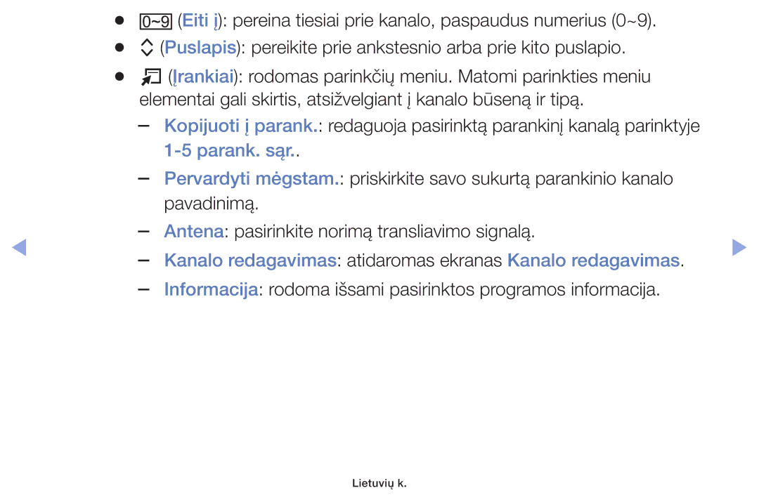 Samsung UE32F6400AKXXH, UE42F5070SSXZG manual Parank. sąr, Kanalo redagavimas atidaromas ekranas Kanalo redagavimas 