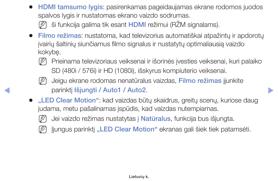 Samsung UE32F4000AWXBT, UE42F5070SSXZG, UE42F5000AWXZG, UE42F5000AWXBT, UE32F5000AWXBT manual Parinktį Išjungti / Auto1 / Auto2 