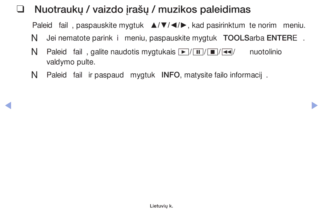 Samsung UE42F5000AWXZG, UE42F5070SSXZG, UE42F5000AWXBT, UE32F5000AWXBT manual Nuotraukų / vaizdo įrašų / muzikos paleidimas 