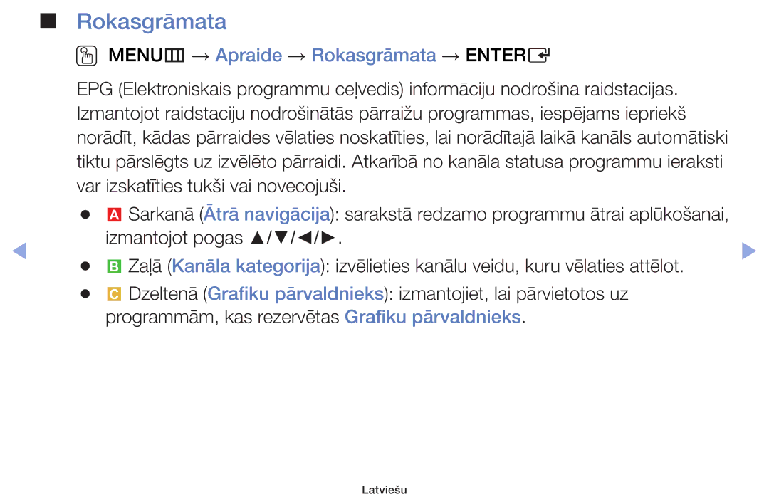 Samsung UE32F5000AWXBT, UE42F5070SSXZG, UE42F5000AWXZG, UE42F5000AWXBT manual OO MENUm → Apraide → Rokasgrāmata → Entere 