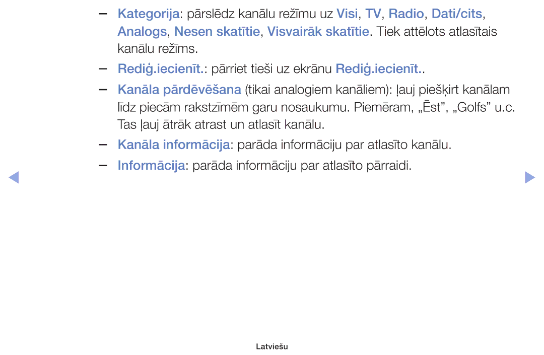 Samsung UE42F5000AWXZG, UE42F5070SSXZG, UE42F5000AWXBT manual Rediģ.iecienīt. pārriet tieši uz ekrānu Rediģ.iecienīt 