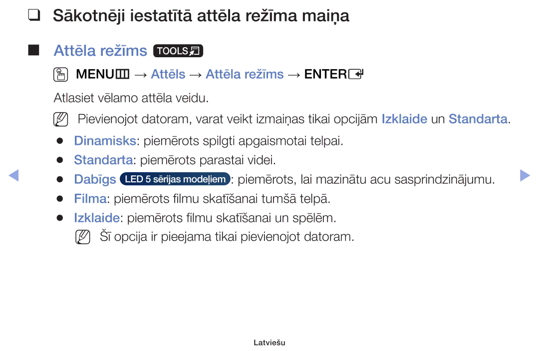 Samsung UE42F5000AWXBT, UE42F5070SSXZG, UE42F5000AWXZG Sākotnēji iestatītā attēla režīma maiņa, Attēla režīms t, Dabīgs 