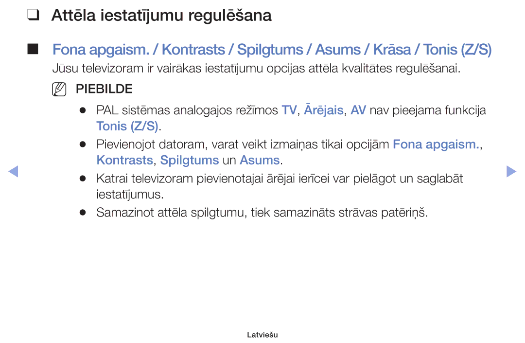 Samsung UE32F5000AWXBT, UE42F5070SSXZG, UE42F5000AWXZG, UE42F5000AWXBT manual Attēla iestatījumu regulēšana, NN Piebilde 