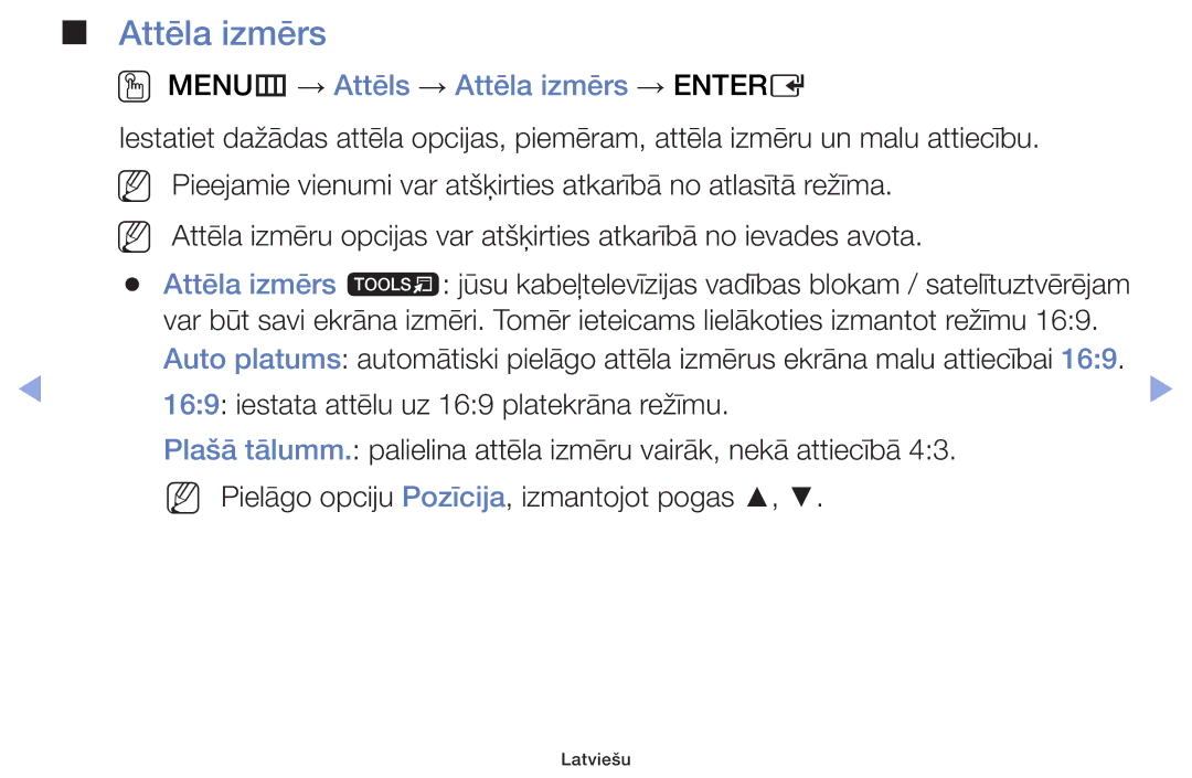 Samsung UE32F6400AKXXH, UE42F5070SSXZG, UE42F5000AWXZG, UE42F5000AWXBT manual OO MENUm → Attēls → Attēla izmērs → Entere 