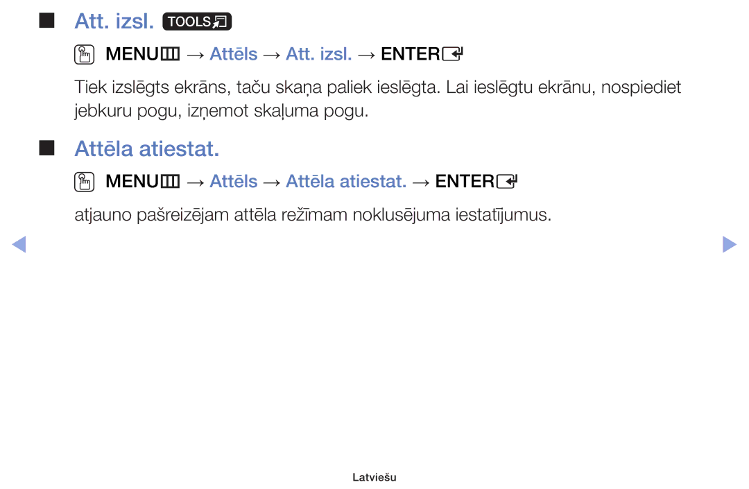 Samsung UE39F5000AWXBT, UE42F5070SSXZG manual Att. izsl. t, Attēla atiestat, OO MENUm → Attēls → Att. izsl. → Entere 
