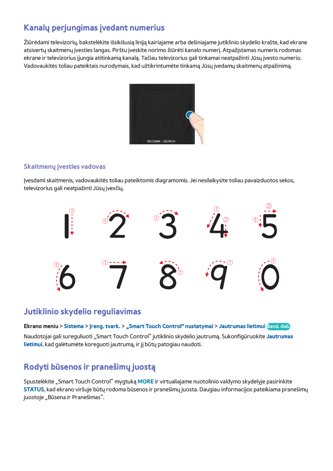 Samsung UE40F6740SBXXH Kanalų perjungimas įvedant numerius, Jutiklinio skydelio reguliavimas, Skaitmenų įvesties vadovas 