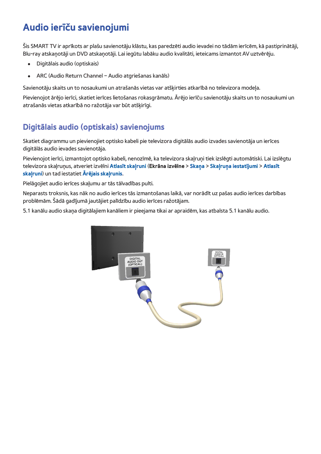 Samsung UE42F5370SSXZG, UE42F5570SSXZG, UE55F6500SSXZG Audio ierīču savienojumi, Digitālais audio optiskais savienojums 