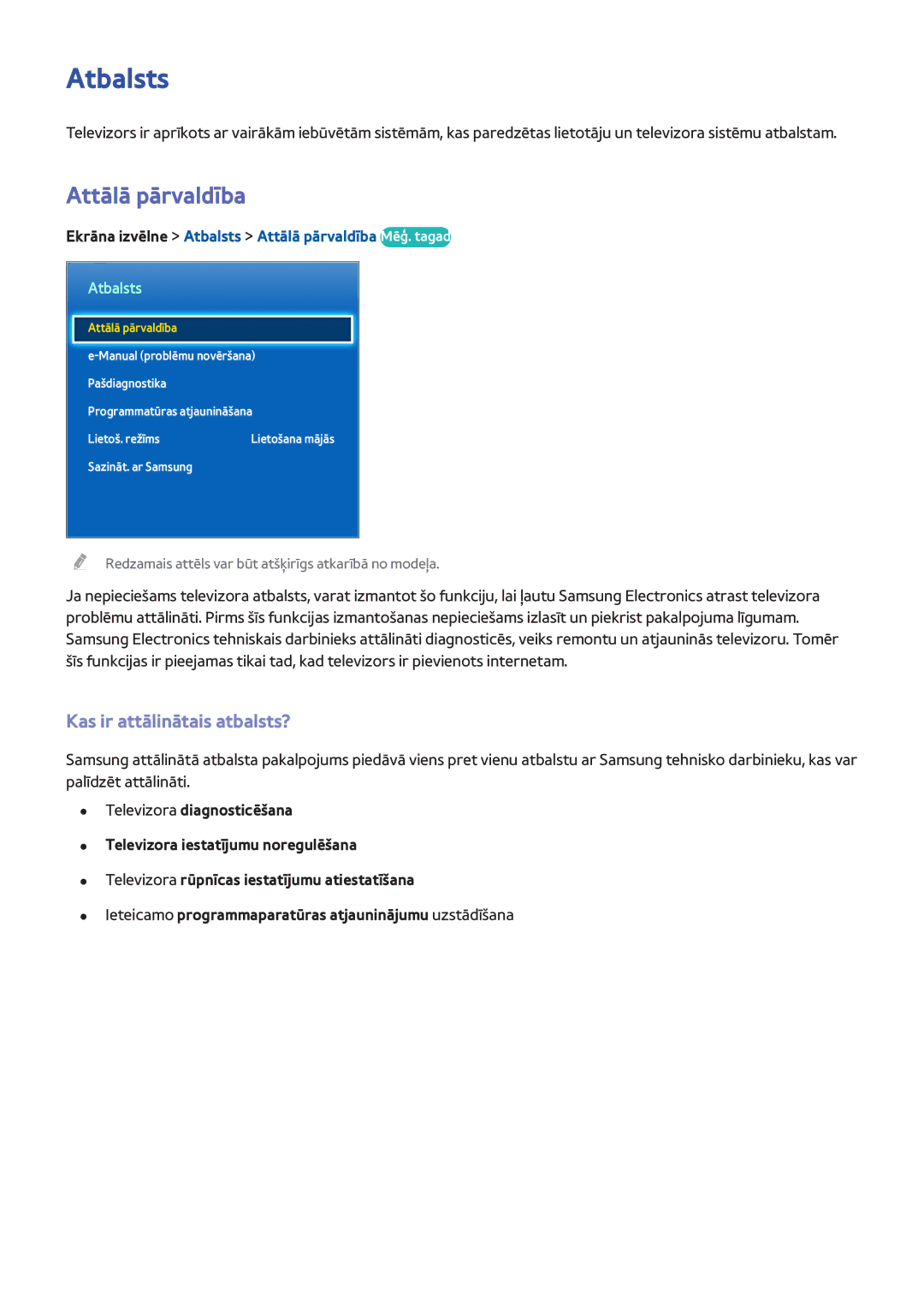 Samsung UE55F6400AKXXH, UE42F5570SSXZG, UE55F6500SSXZG manual Atbalsts, Attālā pārvaldība, Kas ir attālinātais atbalsts? 