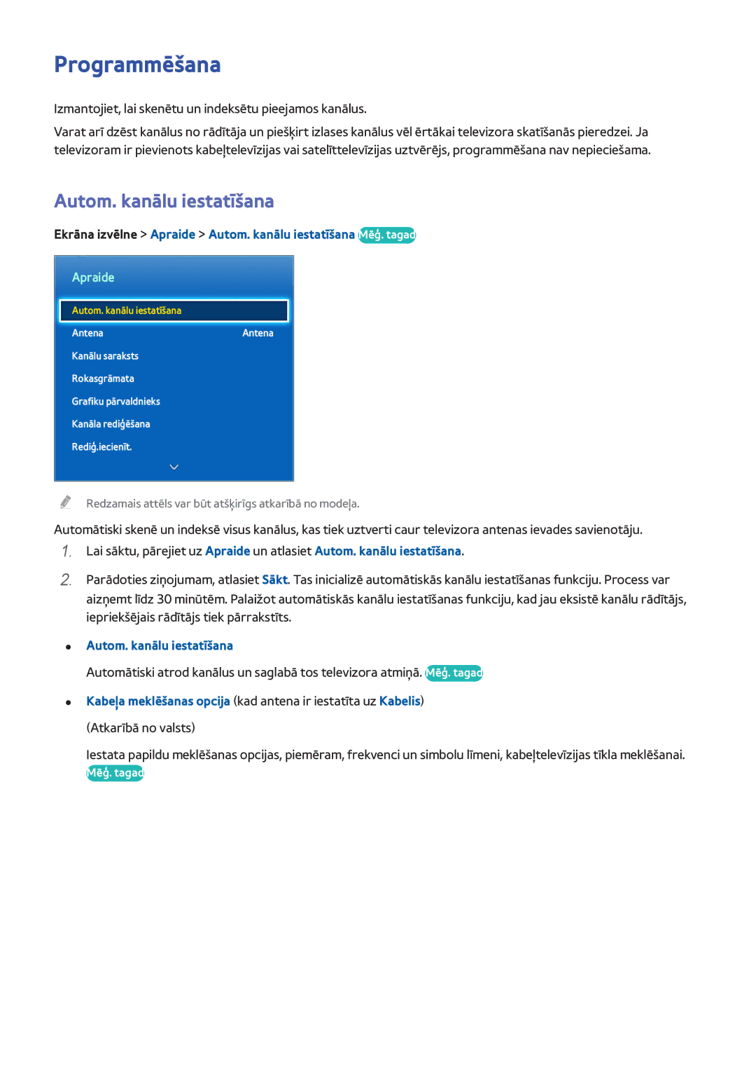 Samsung UE40F6400AKXXH, UE42F5570SSXZG, UE55F6500SSXZG, UE46F6510SSXZG Programmēšana, Autom. kanālu iestatīšana, Apraide 