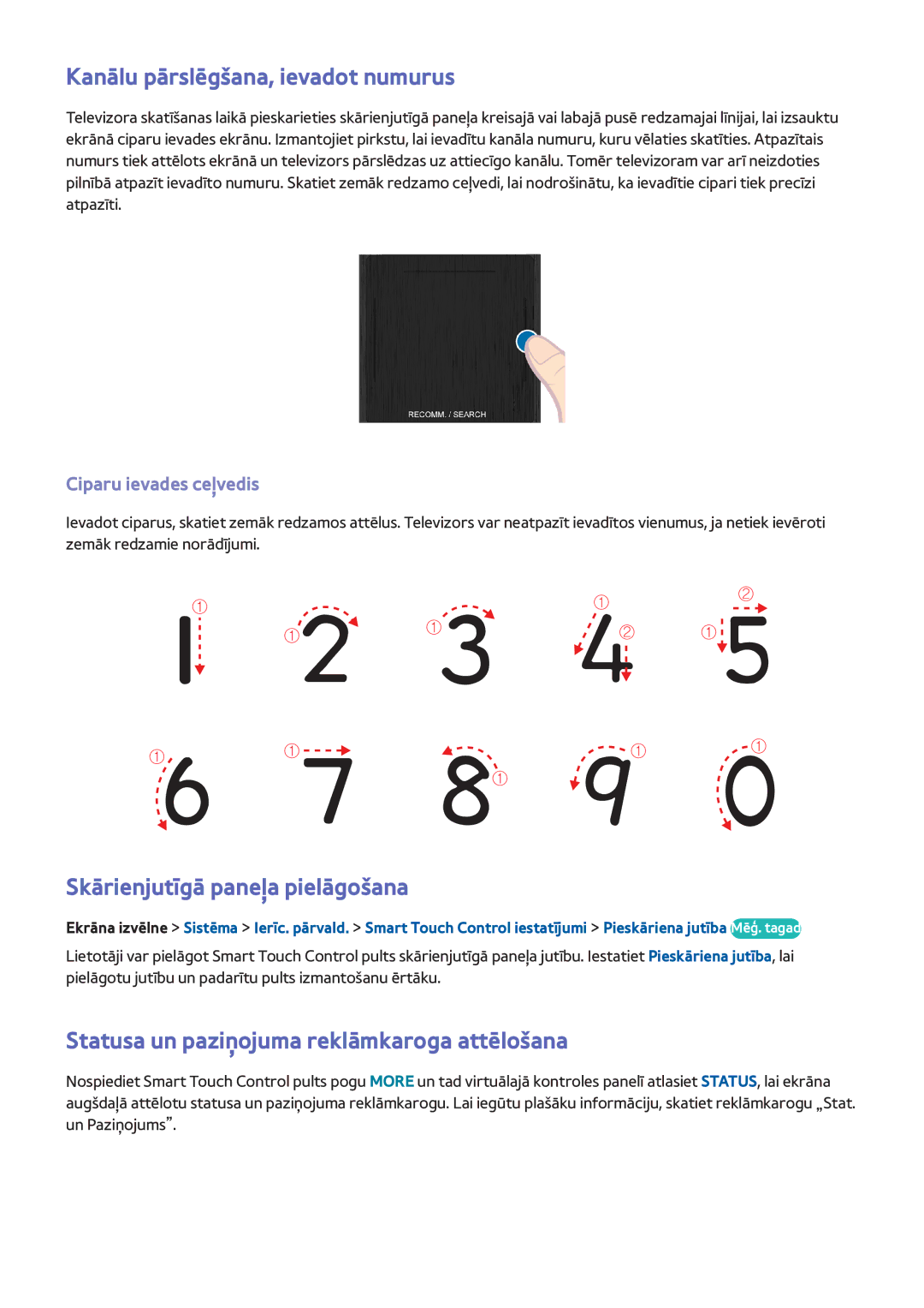 Samsung UE40F6740SBXXH Kanālu pārslēgšana, ievadot numurus, Skārienjutīgā paneļa pielāgošana, Ciparu ievades ceļvedis 