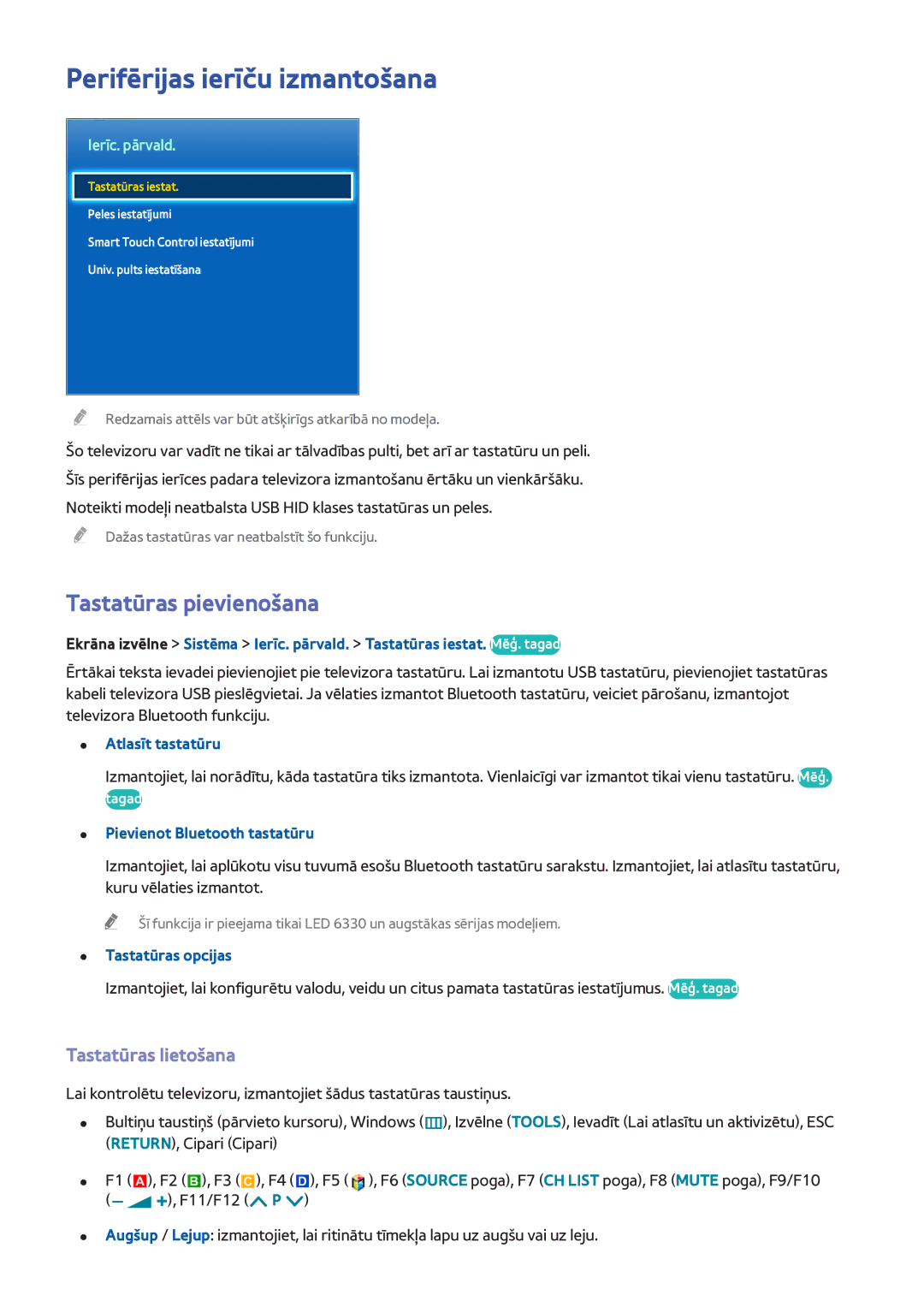 Samsung UE50F6770SSXZG, UE42F5570SSXZG manual Perifērijas ierīču izmantošana, Tastatūras pievienošana, Tastatūras lietošana 