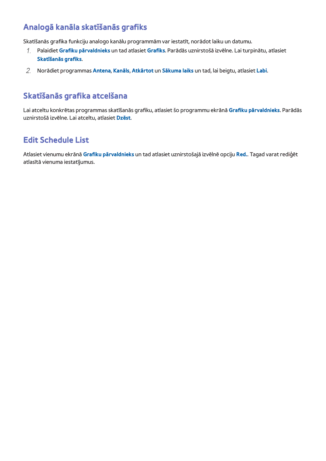 Samsung UE40F6400AKXXH, UE42F5570SSXZG Analogā kanāla skatīšanās grafiks, Skatīšanās grafika atcelšana, Edit Schedule List 