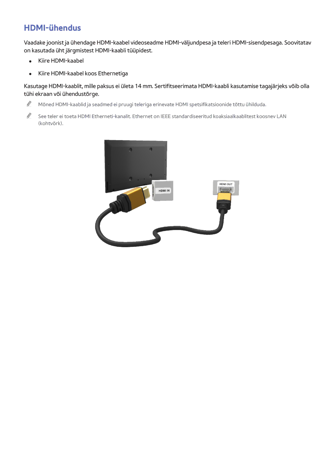 Samsung UE40F6340SSXZG, UE42F5570SSXZG, UE55F6500SSXZG, UE46F6510SSXZG, UE50F6640SSXZG, UE50F6400AKXXH manual HDMI-ühendus 