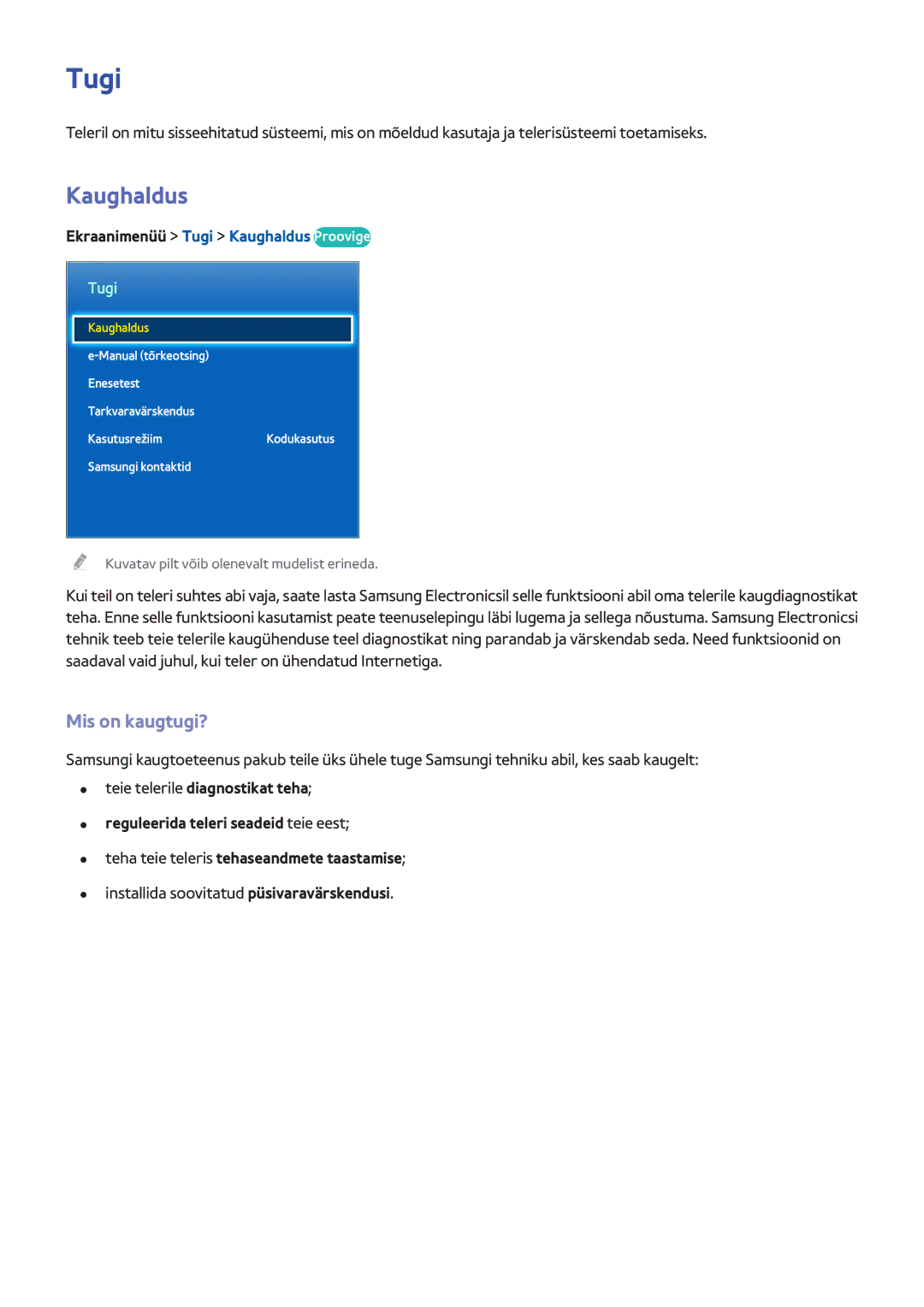 Samsung UE55F6400AKXXH, UE42F5570SSXZG, UE55F6500SSXZG manual Mis on kaugtugi?, Ekraanimenüü Tugi Kaughaldus Proovige 