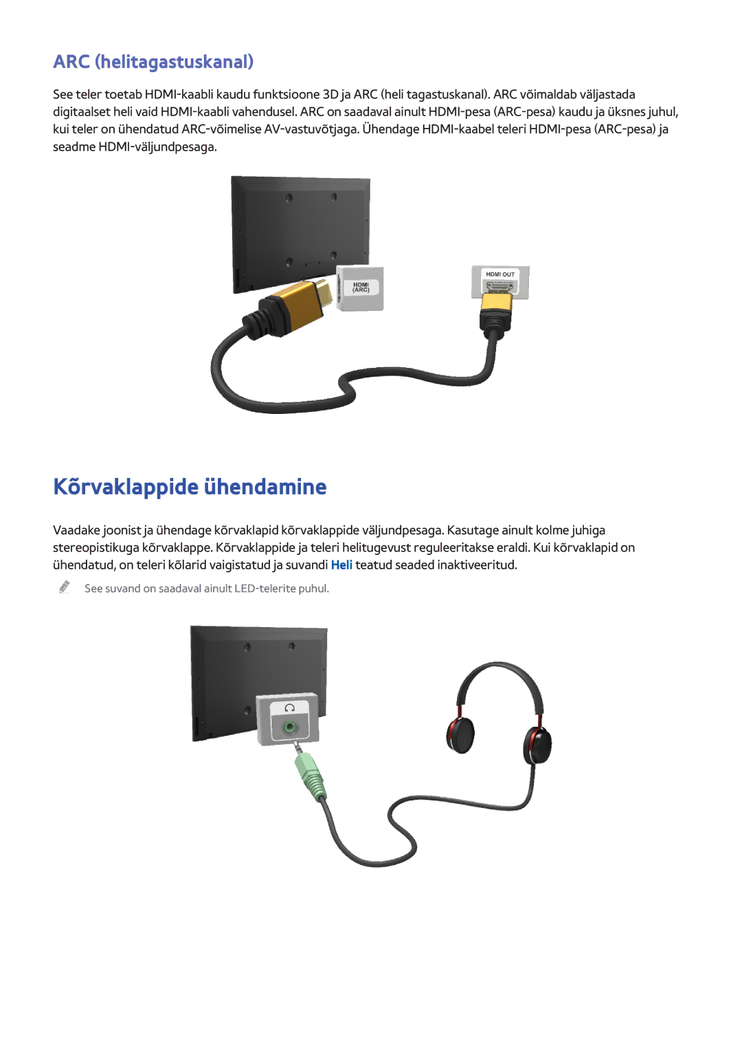 Samsung UE32F4500AWXXH, UE42F5570SSXZG, UE55F6500SSXZG, UE46F6510SSXZG manual Kõrvaklappide ühendamine, ARC helitagastuskanal 