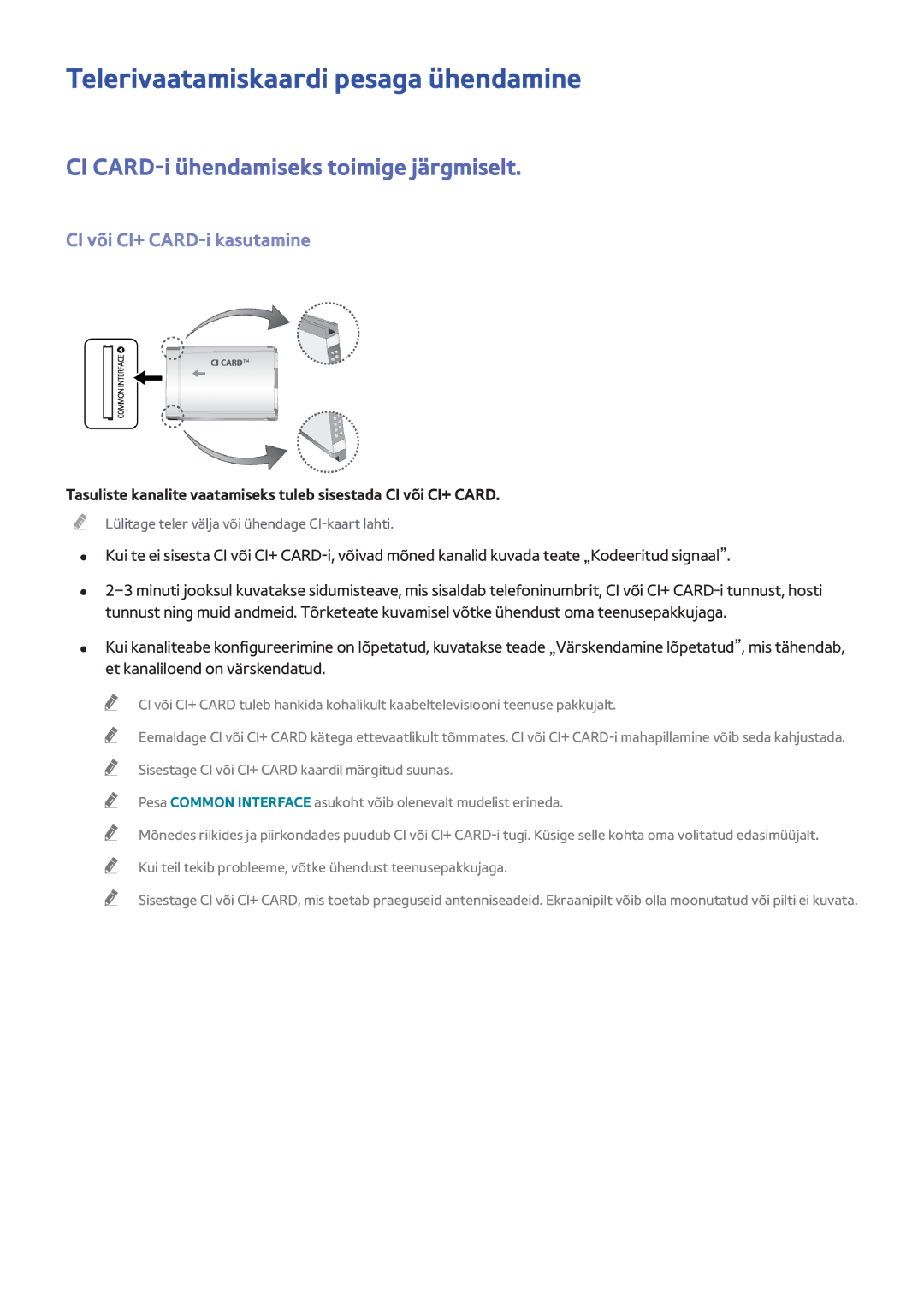 Samsung UE46F6800SBXXH, UE42F5570SSXZG Telerivaatamiskaardi pesaga ühendamine, CI CARD-i ühendamiseks toimige järgmiselt 