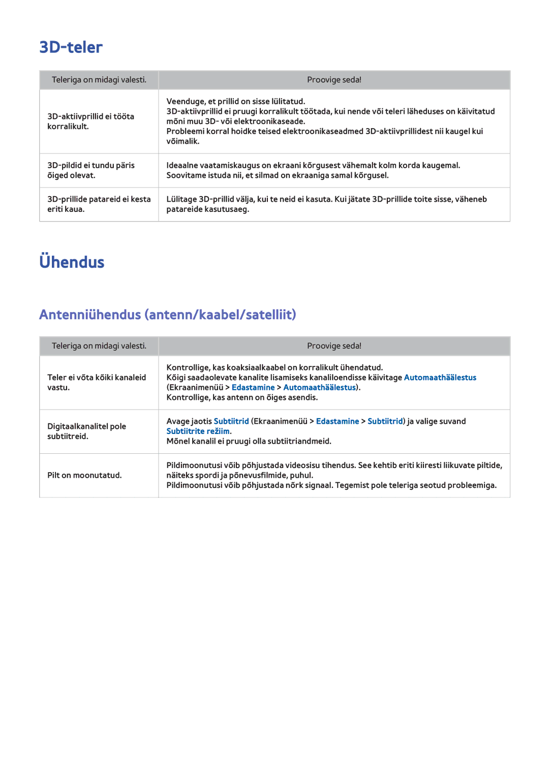 Samsung UE40F5700AWXXH, UE42F5570SSXZG, UE55F6500SSXZG, UE46F6510SSXZG manual Ühendus, Antenniühendus antenn/kaabel/satelliit 