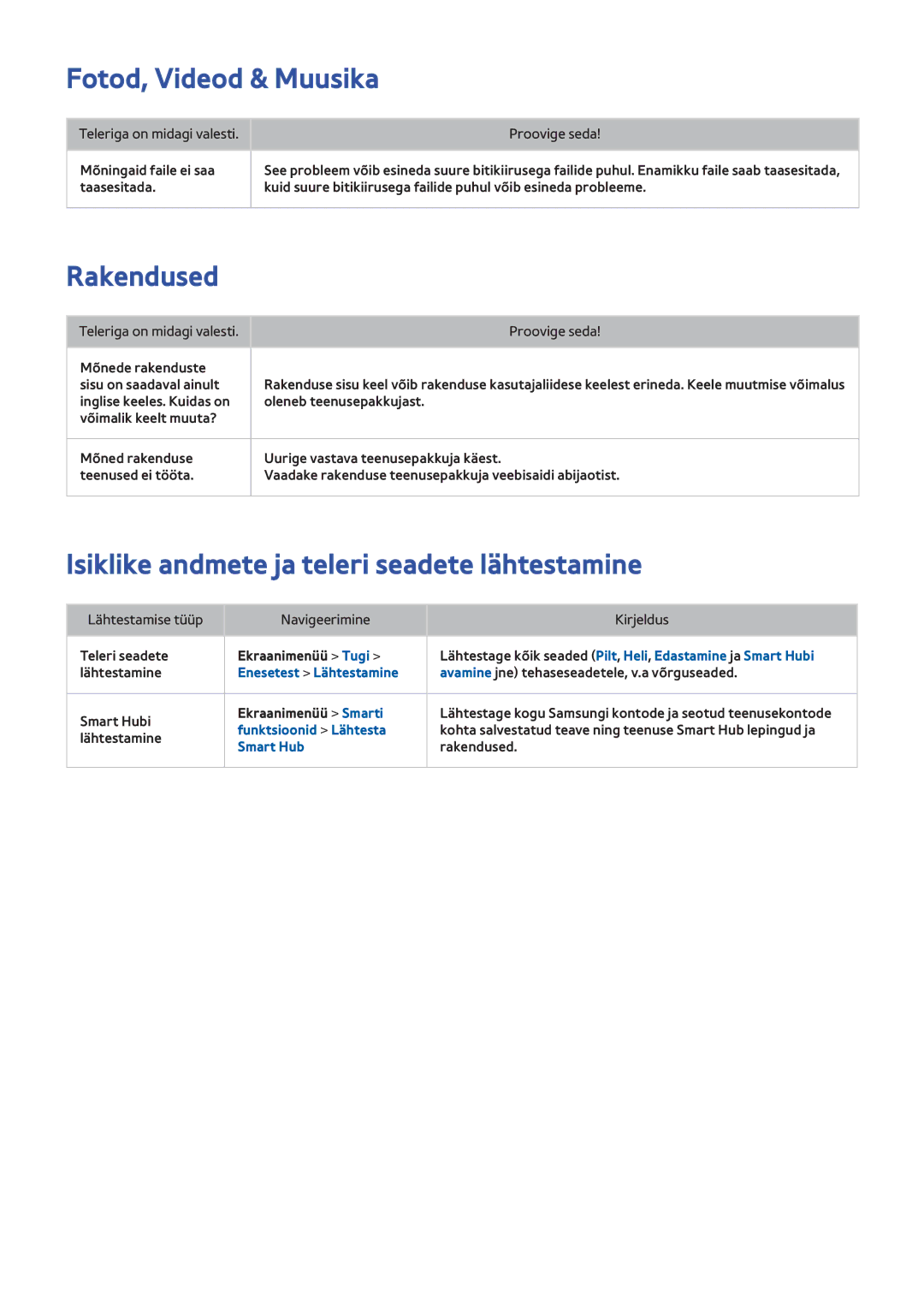 Samsung UE46F6470SSXZG, UE42F5570SSXZG manual Isiklike andmete ja teleri seadete lähtestamine, Enesetest Lähtestamine 