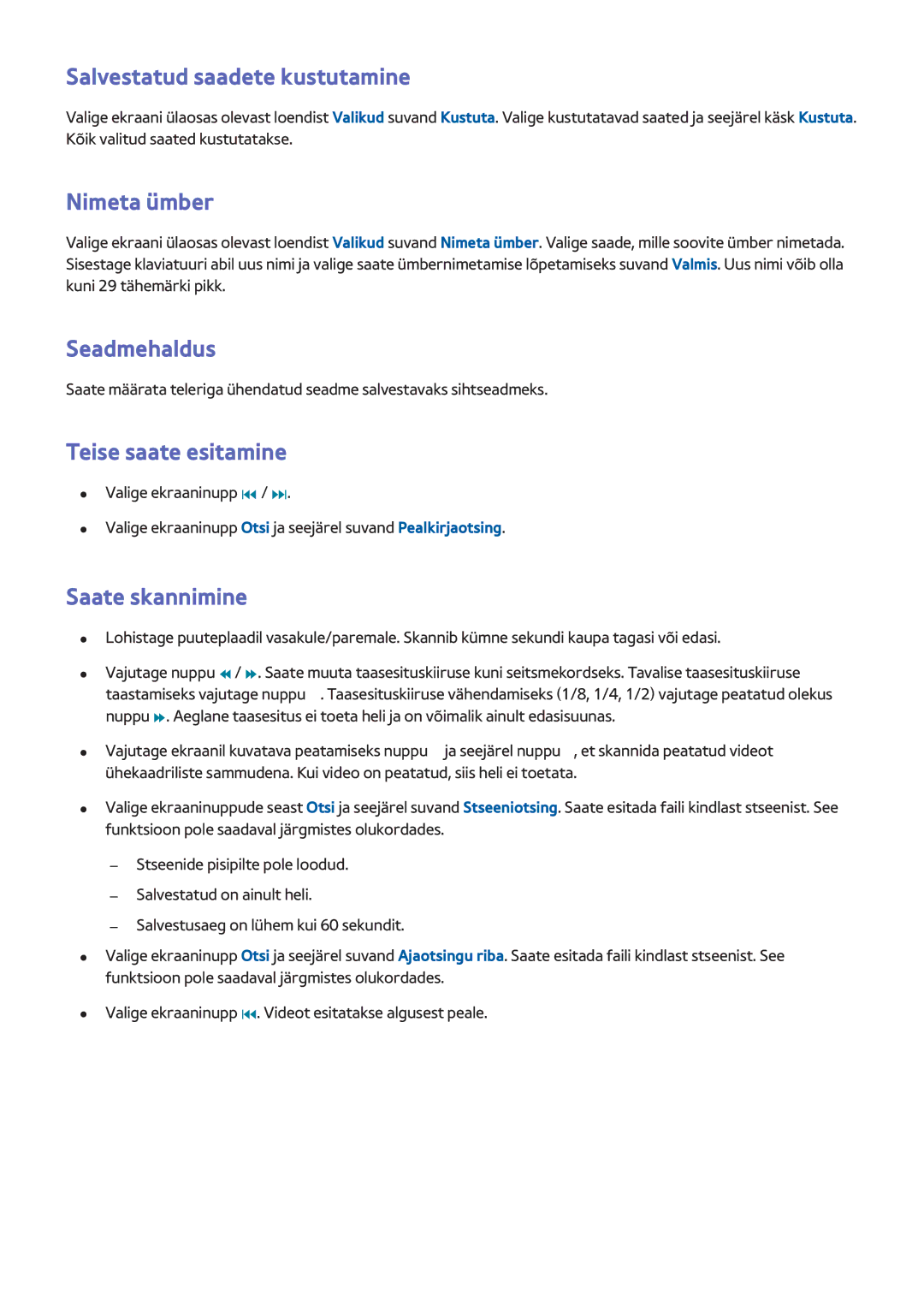 Samsung UE46F5300AWXXH, UE42F5570SSXZG Salvestatud saadete kustutamine, Nimeta ümber, Seadmehaldus, Teise saate esitamine 