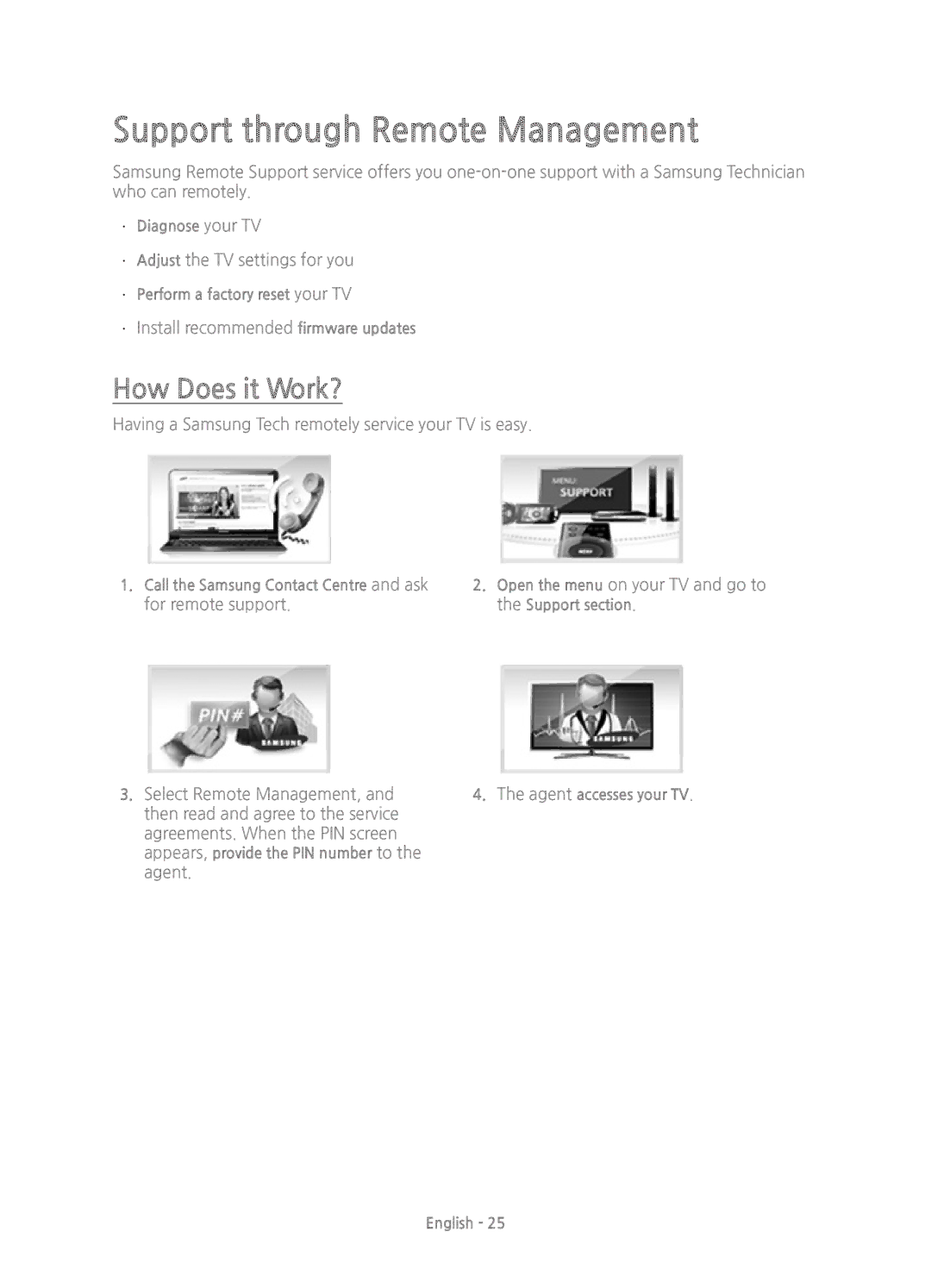 Samsung UE43J5500AKXXC, UE48J5500AKXXC, UE50J5500AKXZT, UE43J5600AKXZT Support through Remote Management, How Does it Work? 