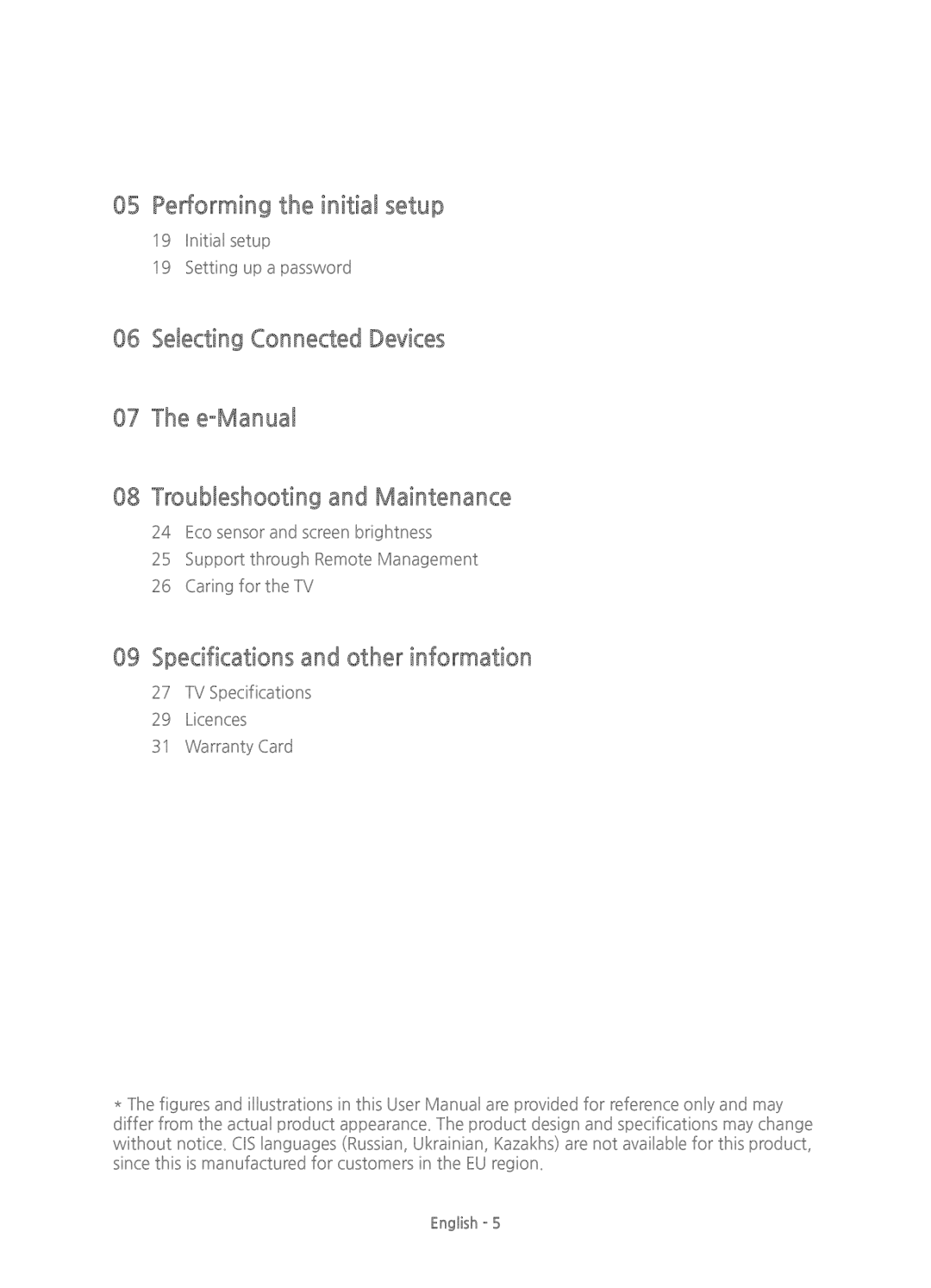 Samsung UE32J5500AKXZT, UE43J5500AKXXC, UE48J5500AKXXC Performing the initial setup, Specifications and other information 