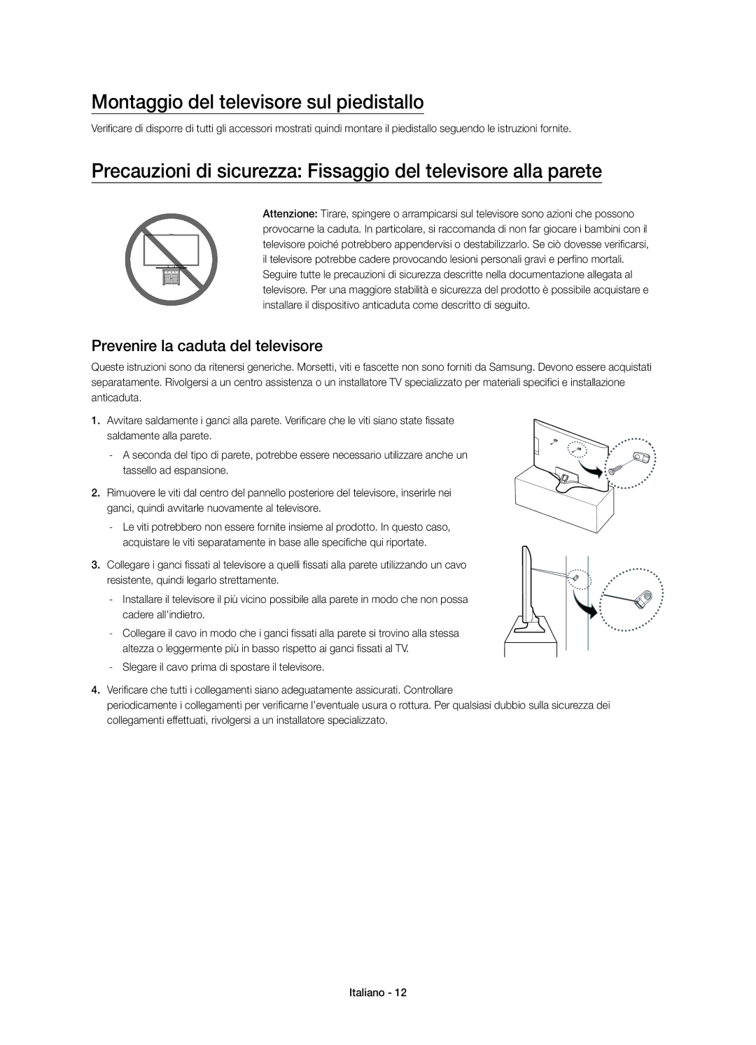 Samsung UE50J5500AKXZT, UE43J5500AKXXC manual Montaggio del televisore sul piedistallo, Prevenire la caduta del televisore 