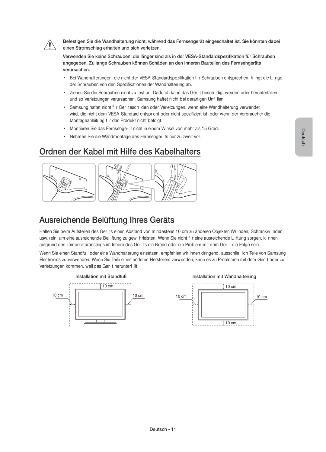 Samsung UE43J5500AKXZT, UE43J5500AKXXC, UE48J5500AKXXC manual Installation mit Standfuß, Installation mit Wandhalterung 