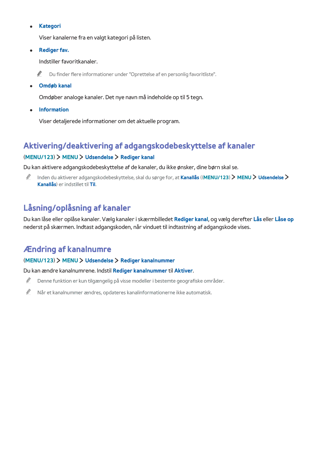 Samsung UE43J5605AKXXE, UE43J5505AKXXE, UE40J6275SUXXE, UE55J5505AKXXE Låsning/oplåsning af kanaler, Ændring af kanalnumre 