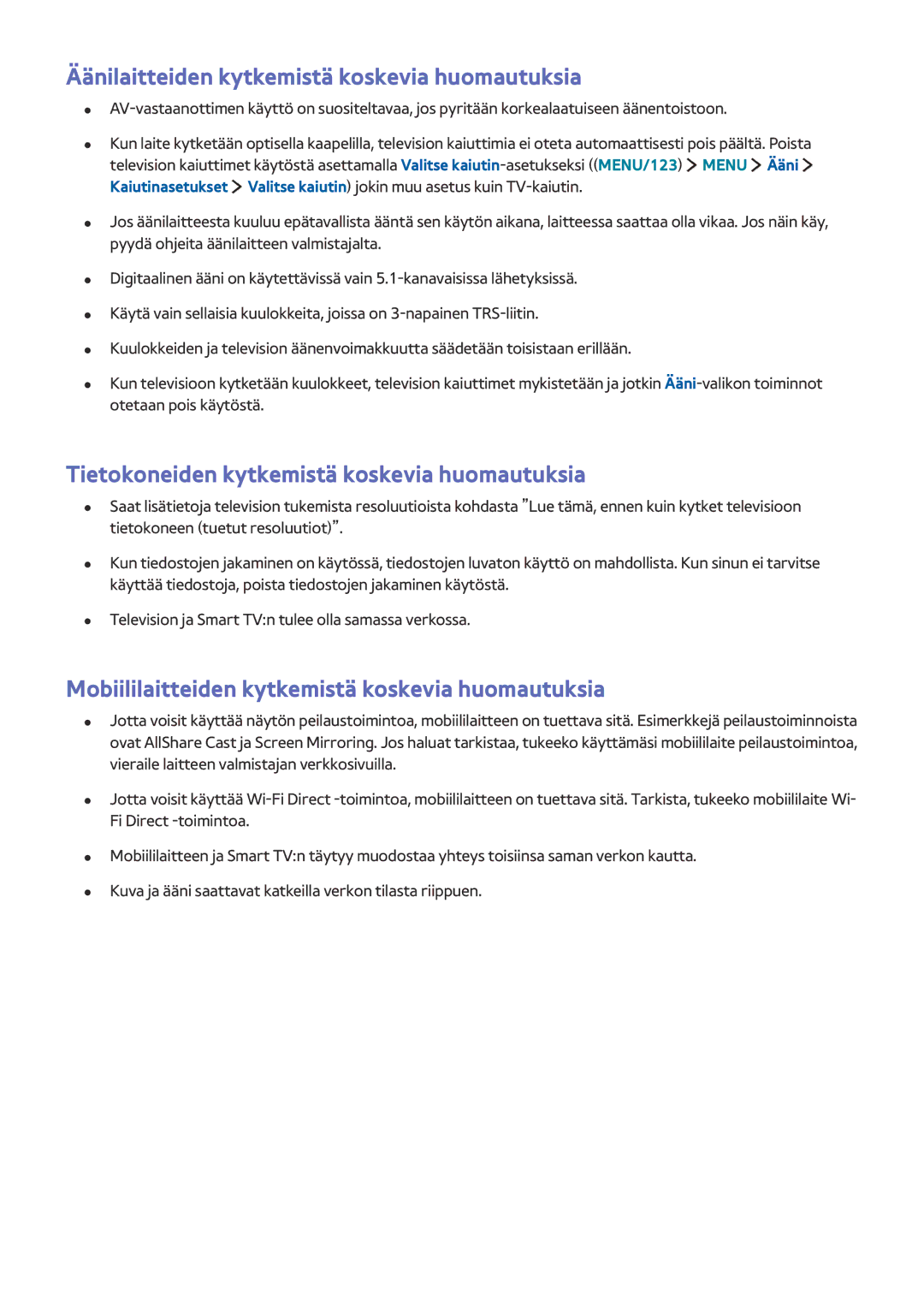 Samsung UE65J6295SUXXE Äänilaitteiden kytkemistä koskevia huomautuksia, Tietokoneiden kytkemistä koskevia huomautuksia 